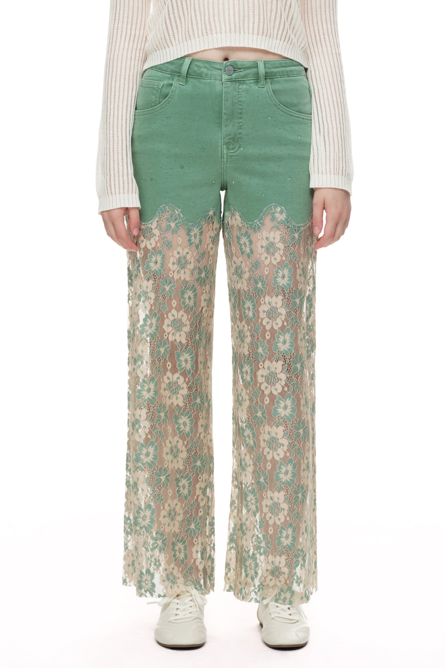 High Rise Lace Pants with Rhinestone OSW8027