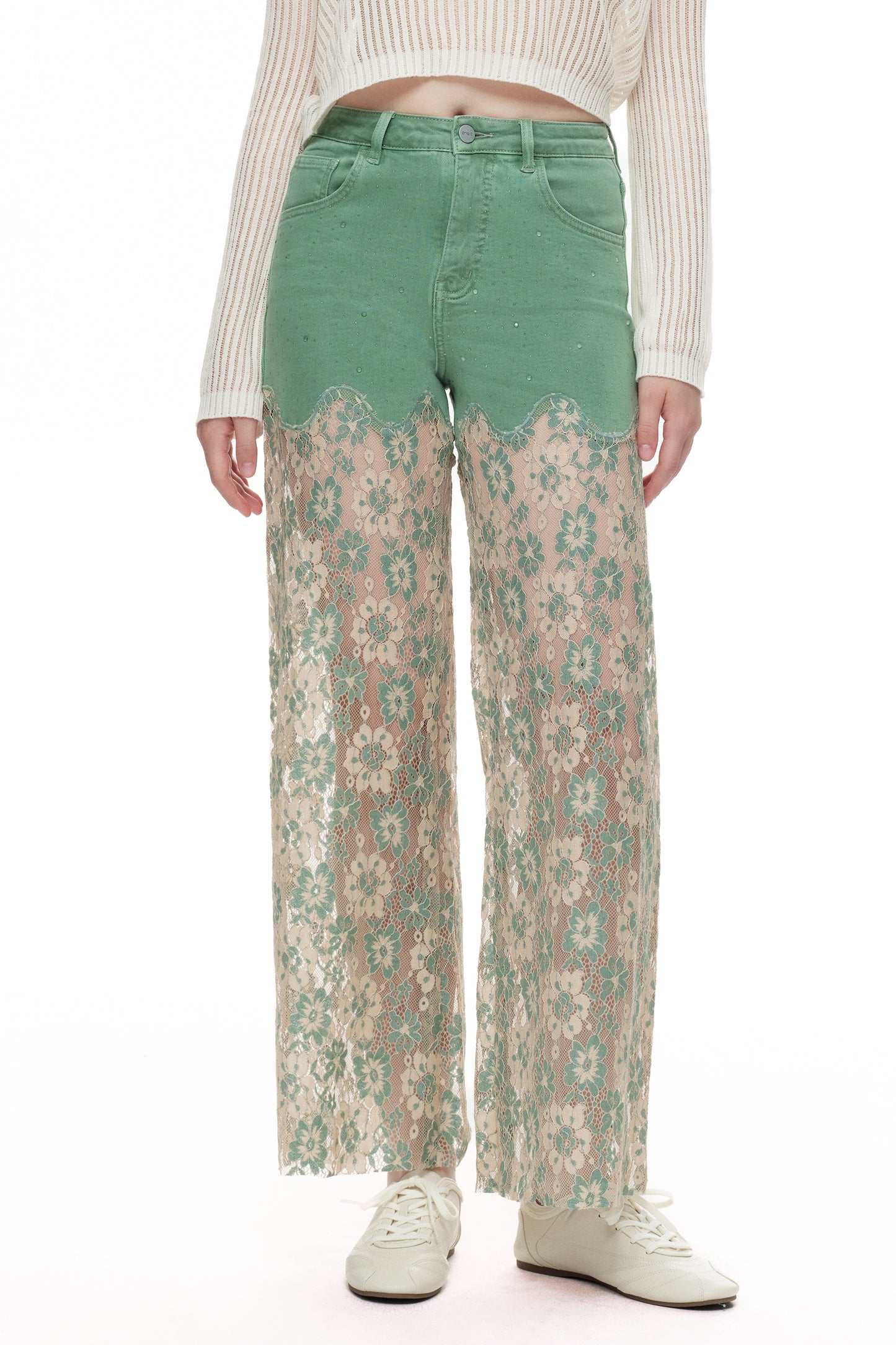 High Rise Lace Pants with Rhinestone OSW8027