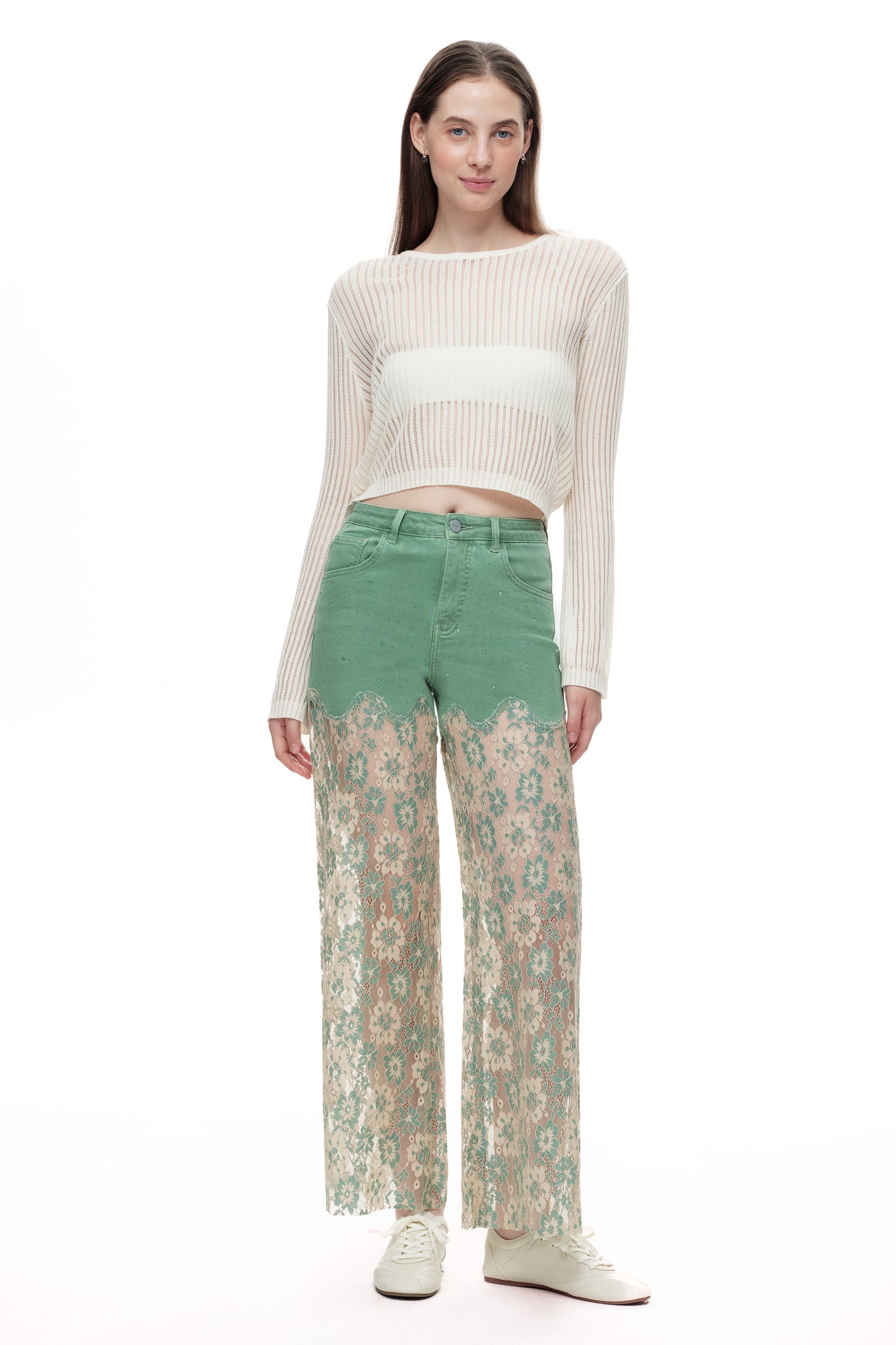 High Rise Lace Pants with Rhinestone OSW8027