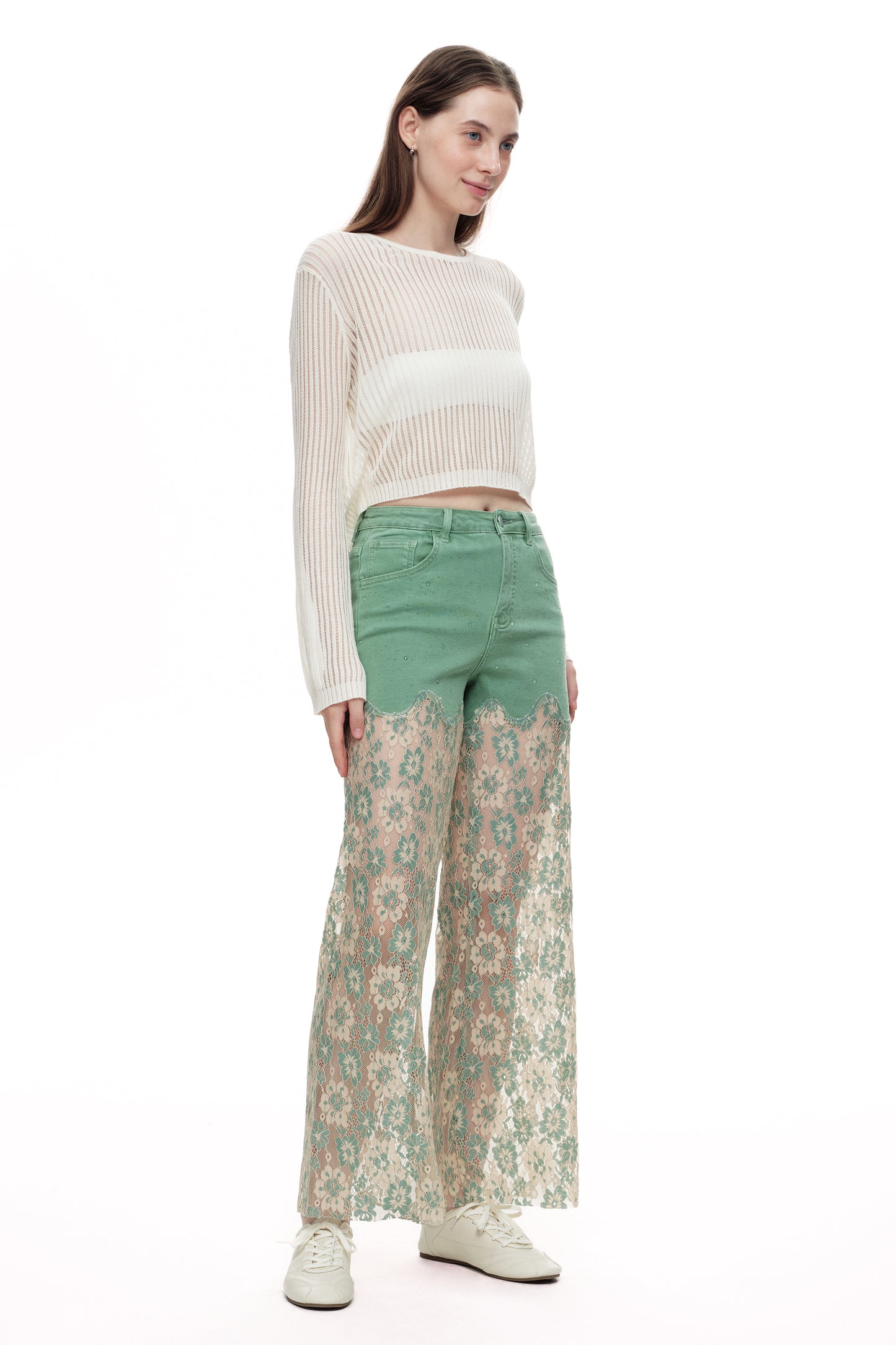 High Rise Lace Pants with Rhinestone OSW8027