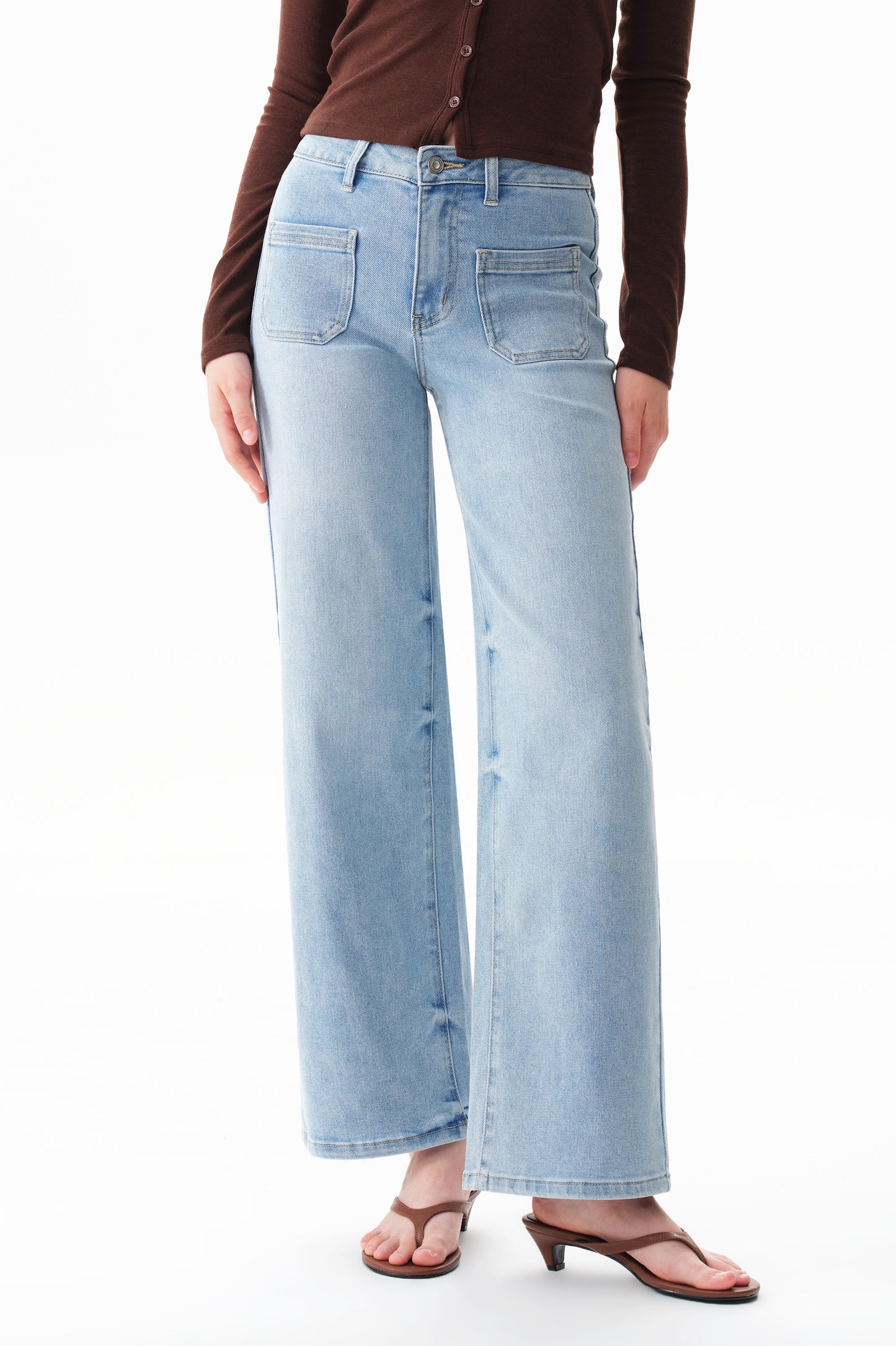 Timeless Silhouette Mid Rise Wide Leg Denim Jeans OSW8029EC
