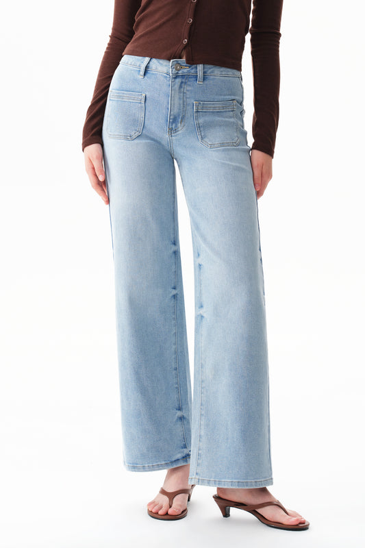 Timeless Silhouette Mid Rise Wide Leg Denim Jeans OSW8029EC