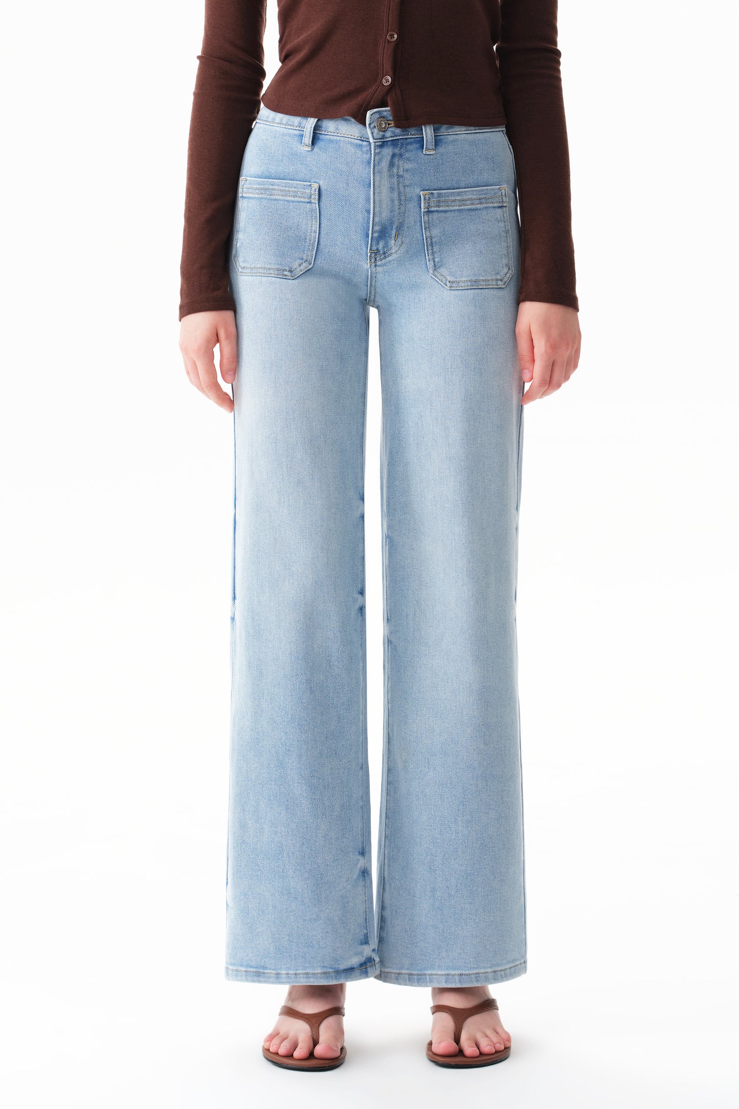 Timeless Silhouette Mid Rise Wide Leg Denim Jeans OSW8029EC
