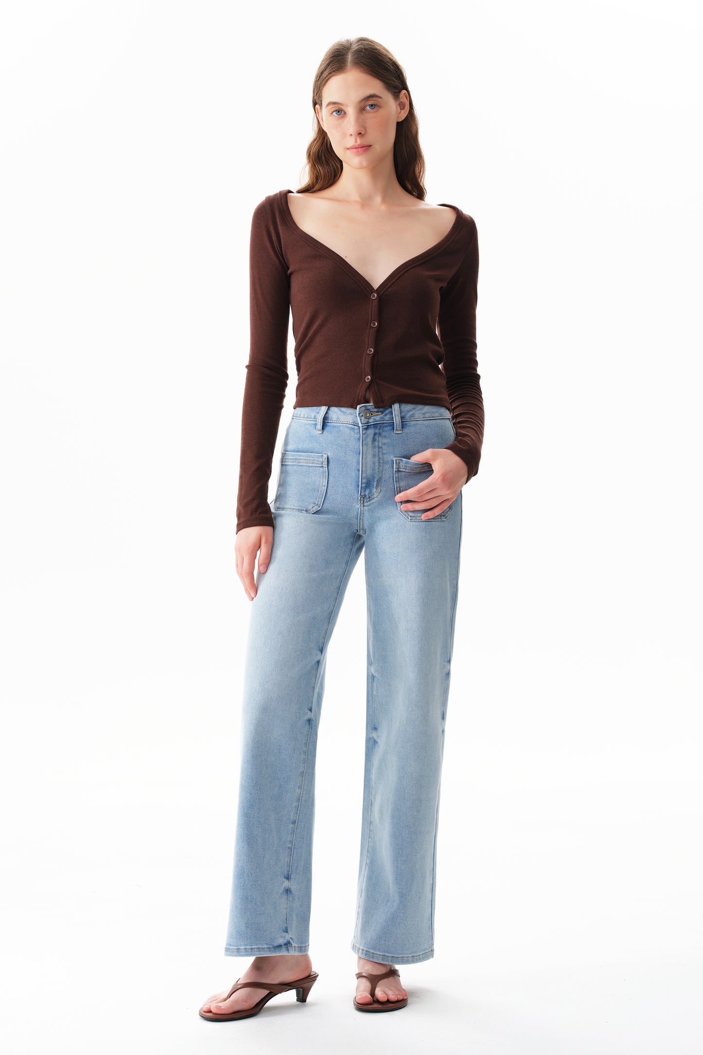 Timeless Silhouette Mid Rise Wide Leg Denim Jeans OSW8029EC