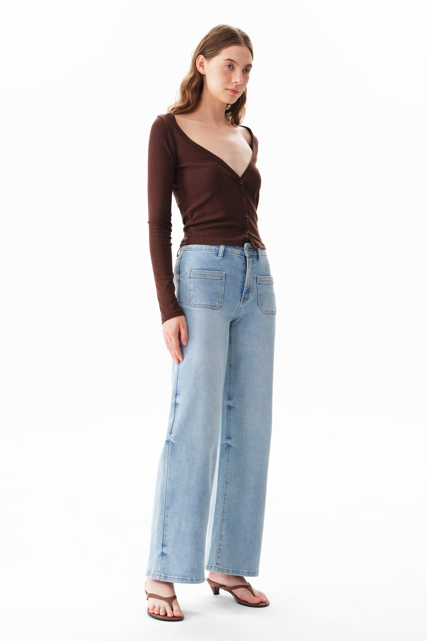 Timeless Silhouette Mid Rise Wide Leg Denim Jeans OSW8029EC