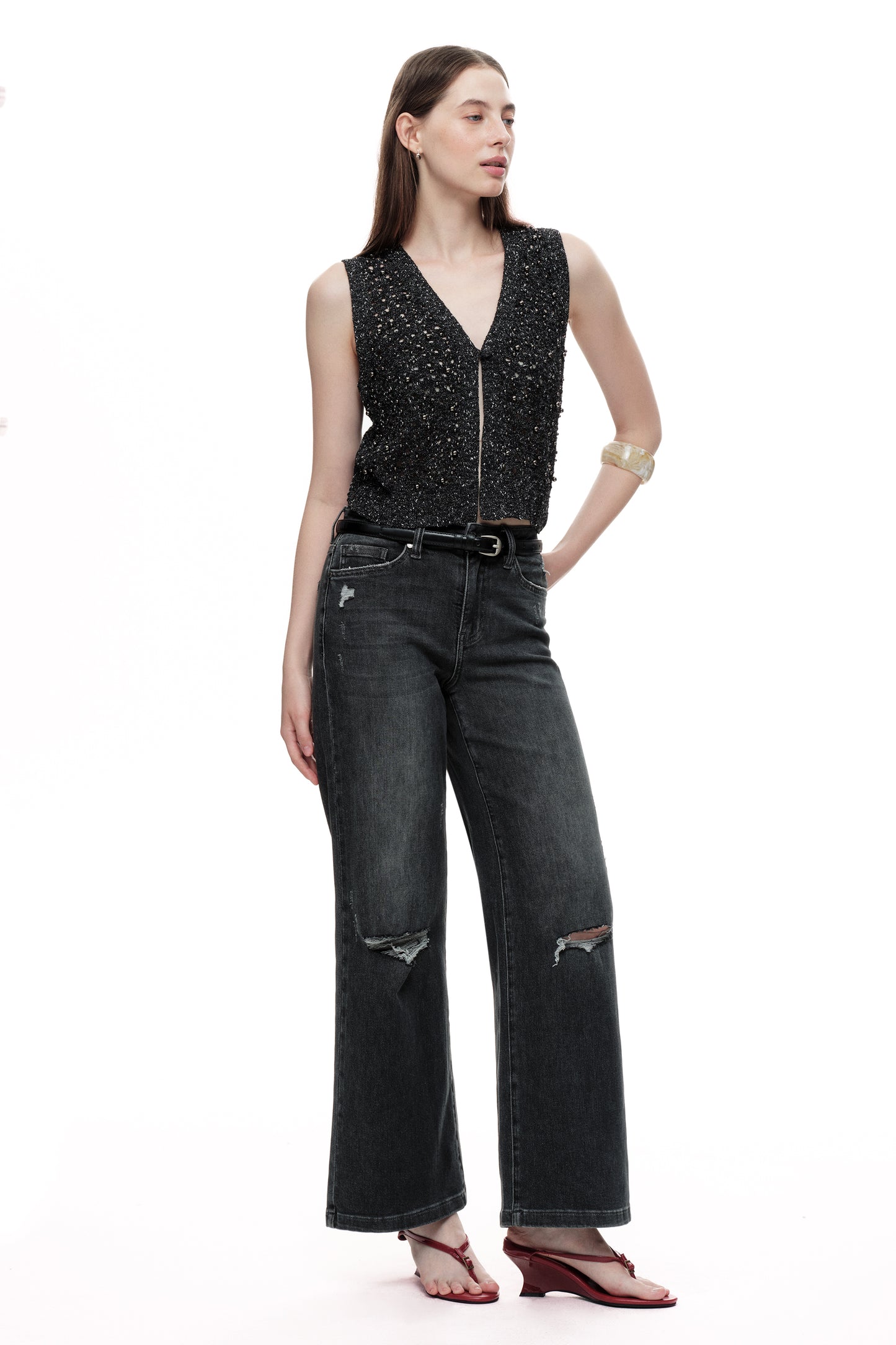 Mid Rise Wide Leg Denim Jeans OSW8084