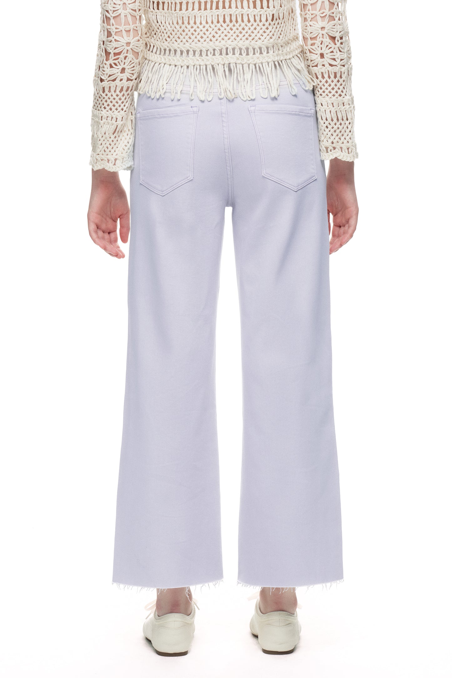 Cropped High Rise Wide Leg Jeans with Button-Fly Raw Hem OSN003