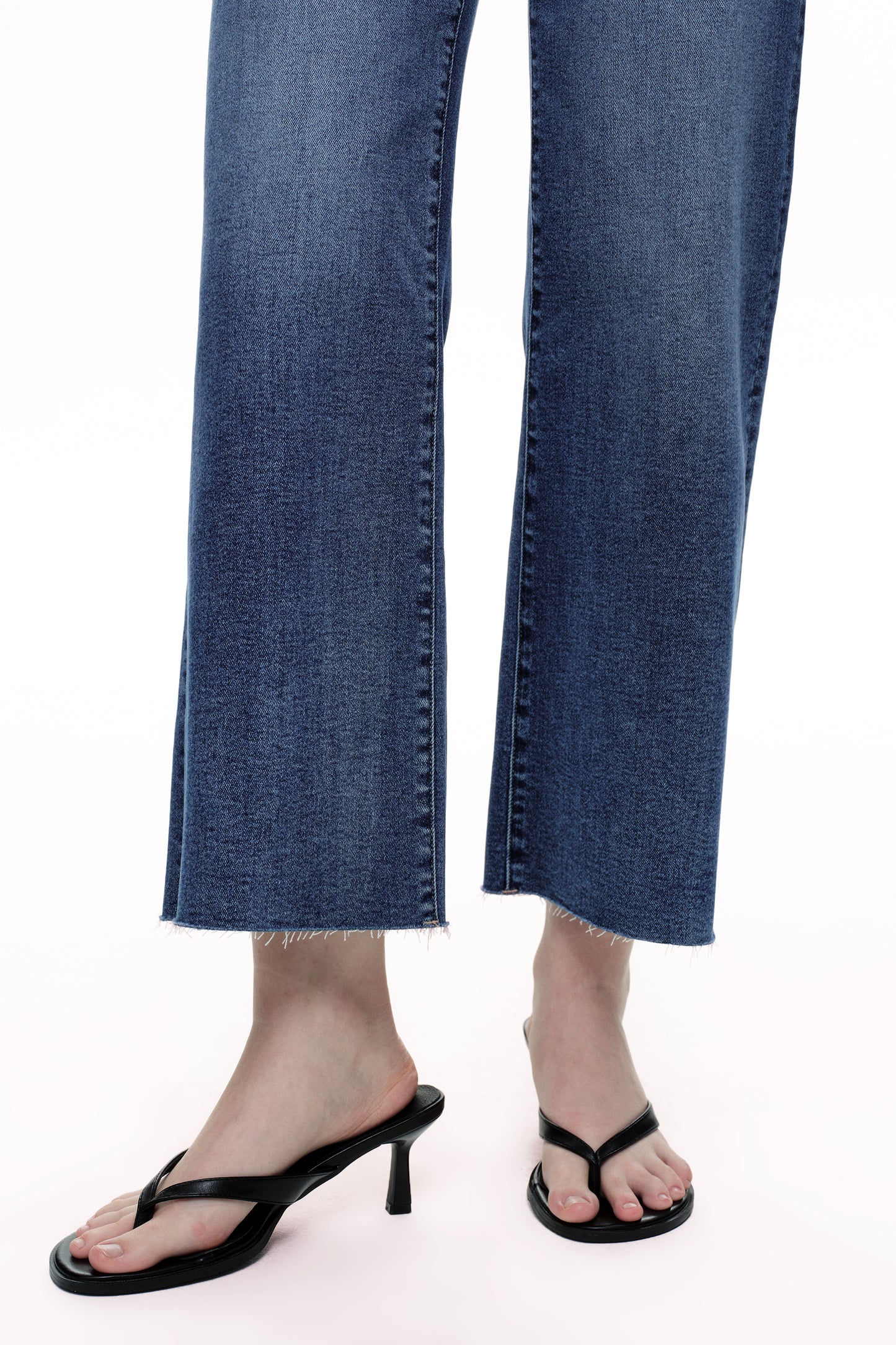 Cropped High Rise Wide Leg Jeans with Button-Fly Raw Hem OSN003