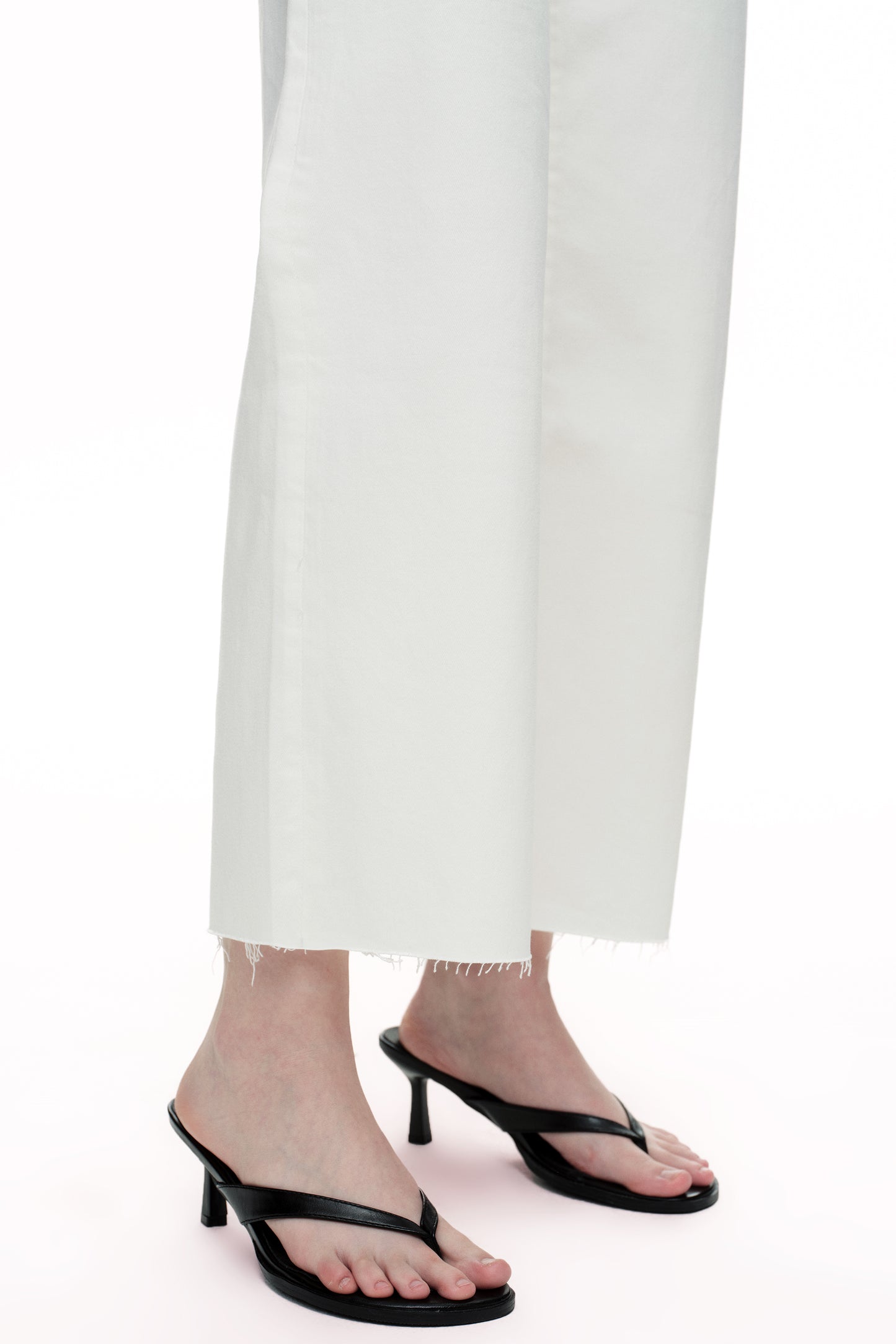 Cropped High Rise Wide Leg Jeans with Button-Fly Raw Hem OSN003