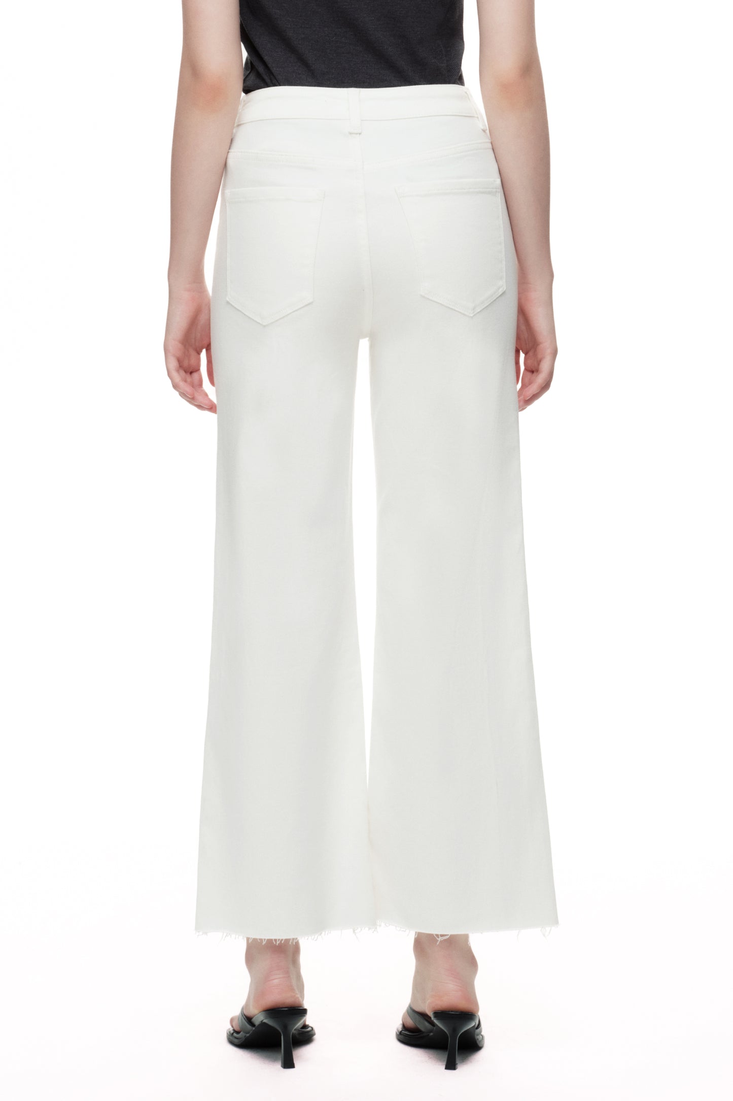 Cropped High Rise Wide Leg Jeans with Button-Fly Raw Hem OSN003