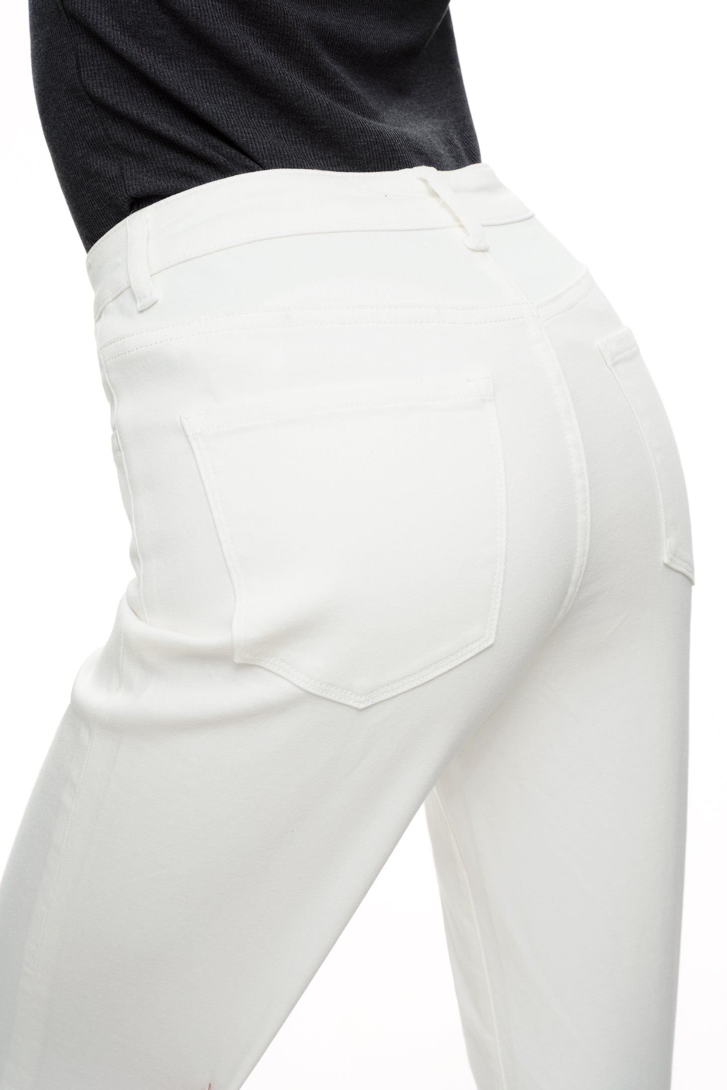 Cropped High Rise Wide Leg Jeans with Button-Fly Raw Hem OSN003