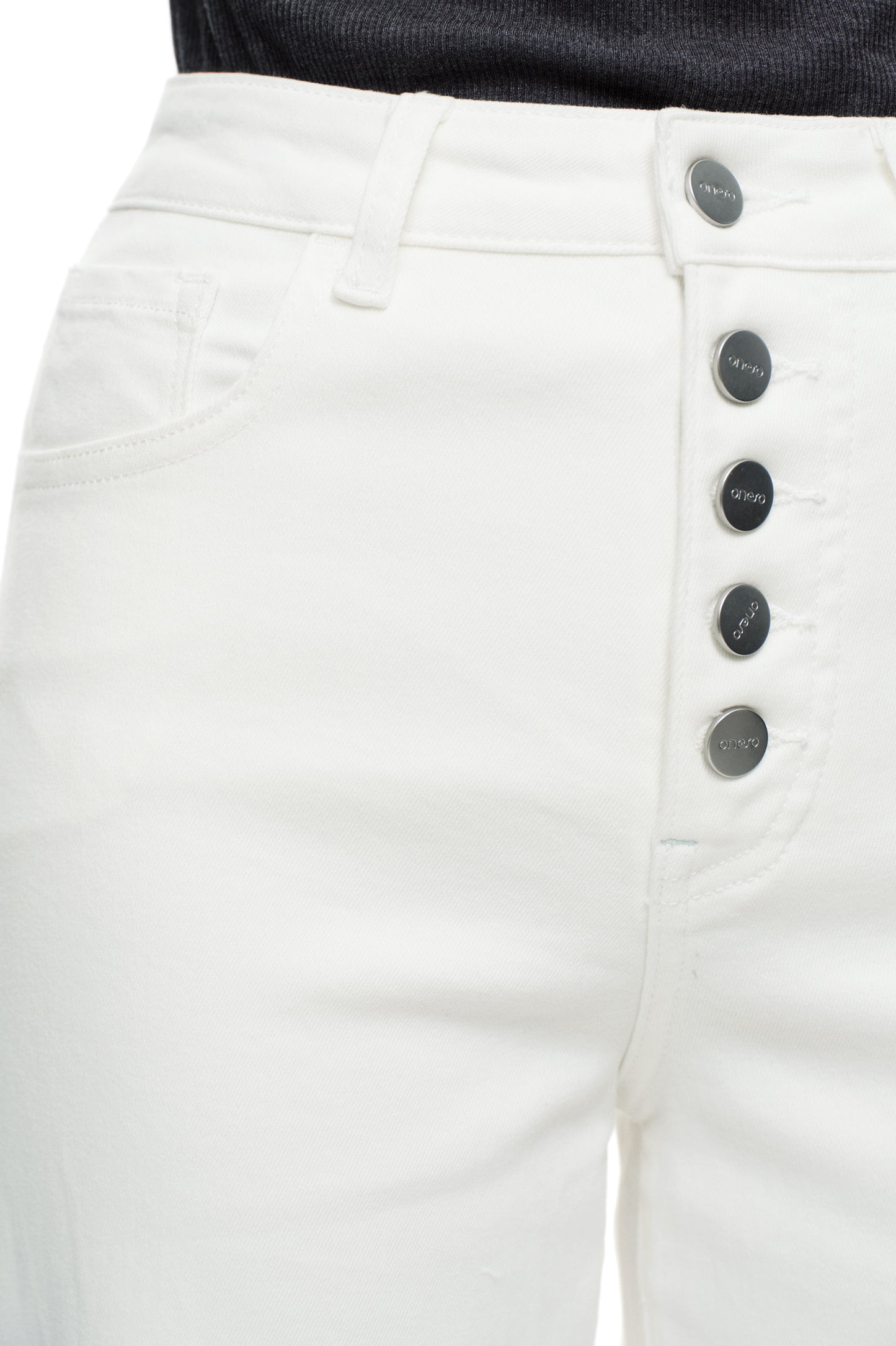 Cropped High Rise Wide Leg Jeans with Button-Fly Raw Hem OSN003