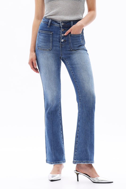 HIGH RISE BOOTCUT JEANS BUTTUM FLY WITH PATCH POCKET DENIM OSF1140