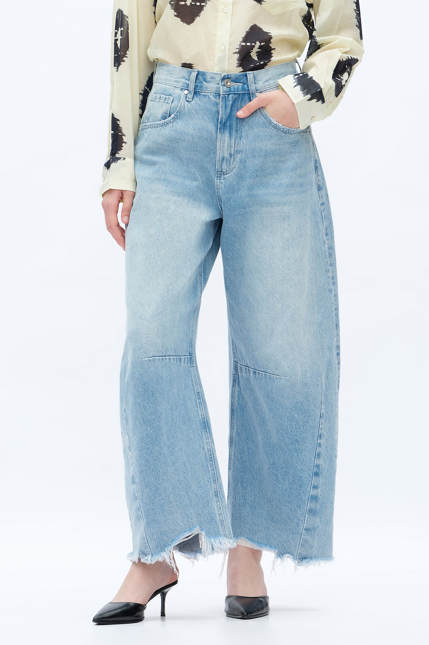 HIGH WAISTED NON-STRETCH BALLOON BARREL DENIM JEANS OSOX003 LIGHT BLUE