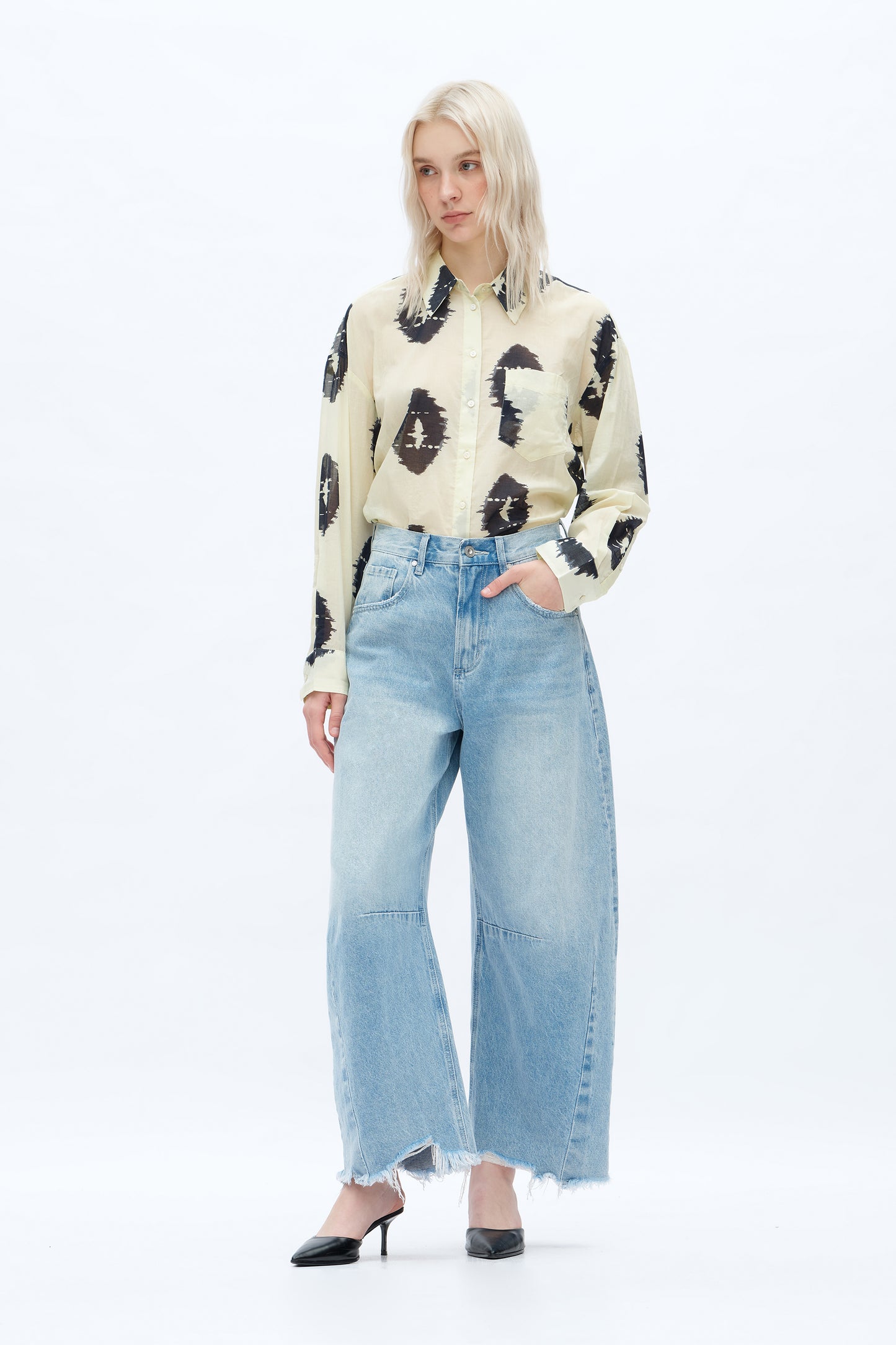 HIGH WAISTED NON-STRETCH BALLOON BARREL DENIM JEANS OSOX003 LIGHT BLUE