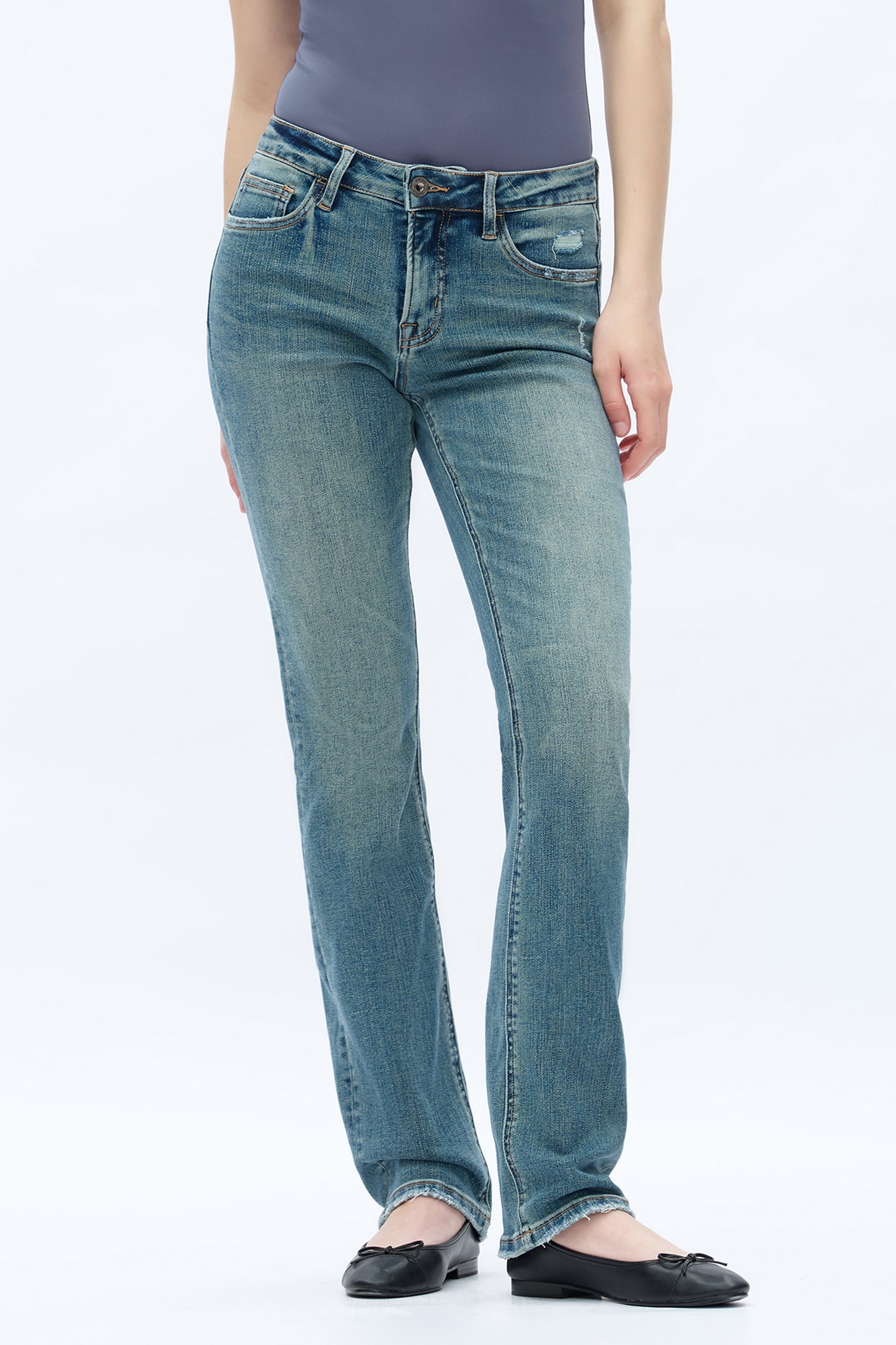 Mid Rise Slim Straight Denim Jeans OST025