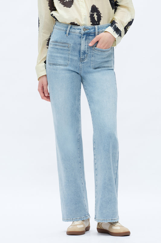 High Rise Straight Jeans Front Patch Pockets OST5023