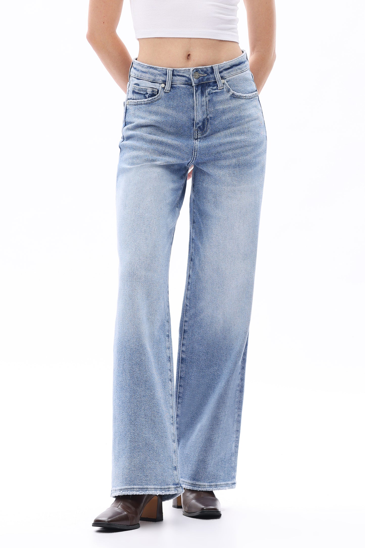 HIGH WAIST LOOSE BAGGY STRAIGHT JEANS OST5024 MEDIUM BLUE