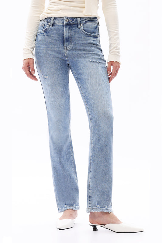 High Rise Straight Leg  Distressed Jeans OST5027