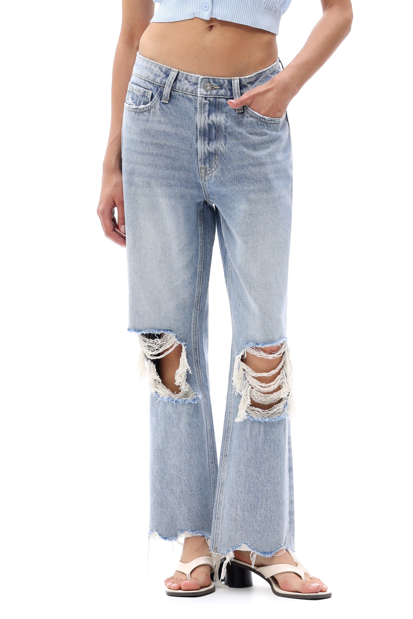 High Rise Crop Straight Leg Denim Jeans OSTM5029EC