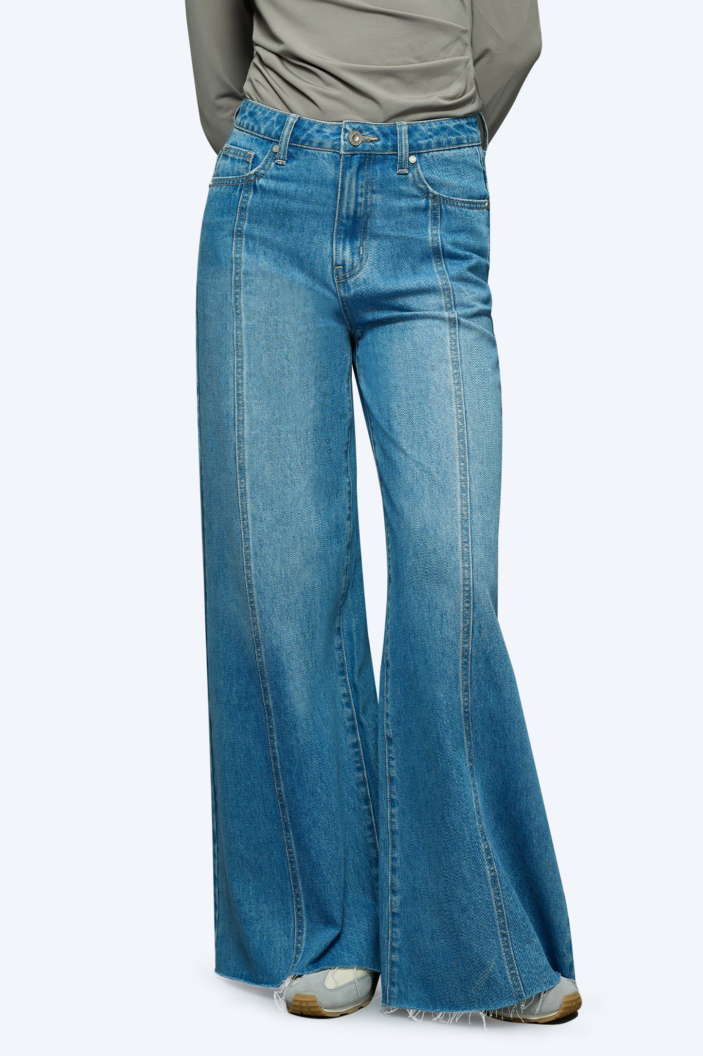 High Waisted Wide Leg Patchwork Jeans OSW8006