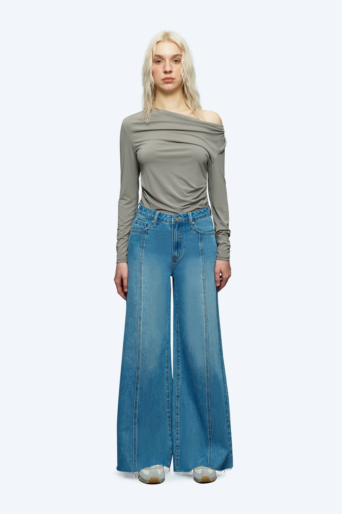 High Waisted Wide Leg Patchwork Jeans OSW8006