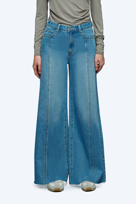 High Waisted Wide Leg Patchwork Jeans OSW8006