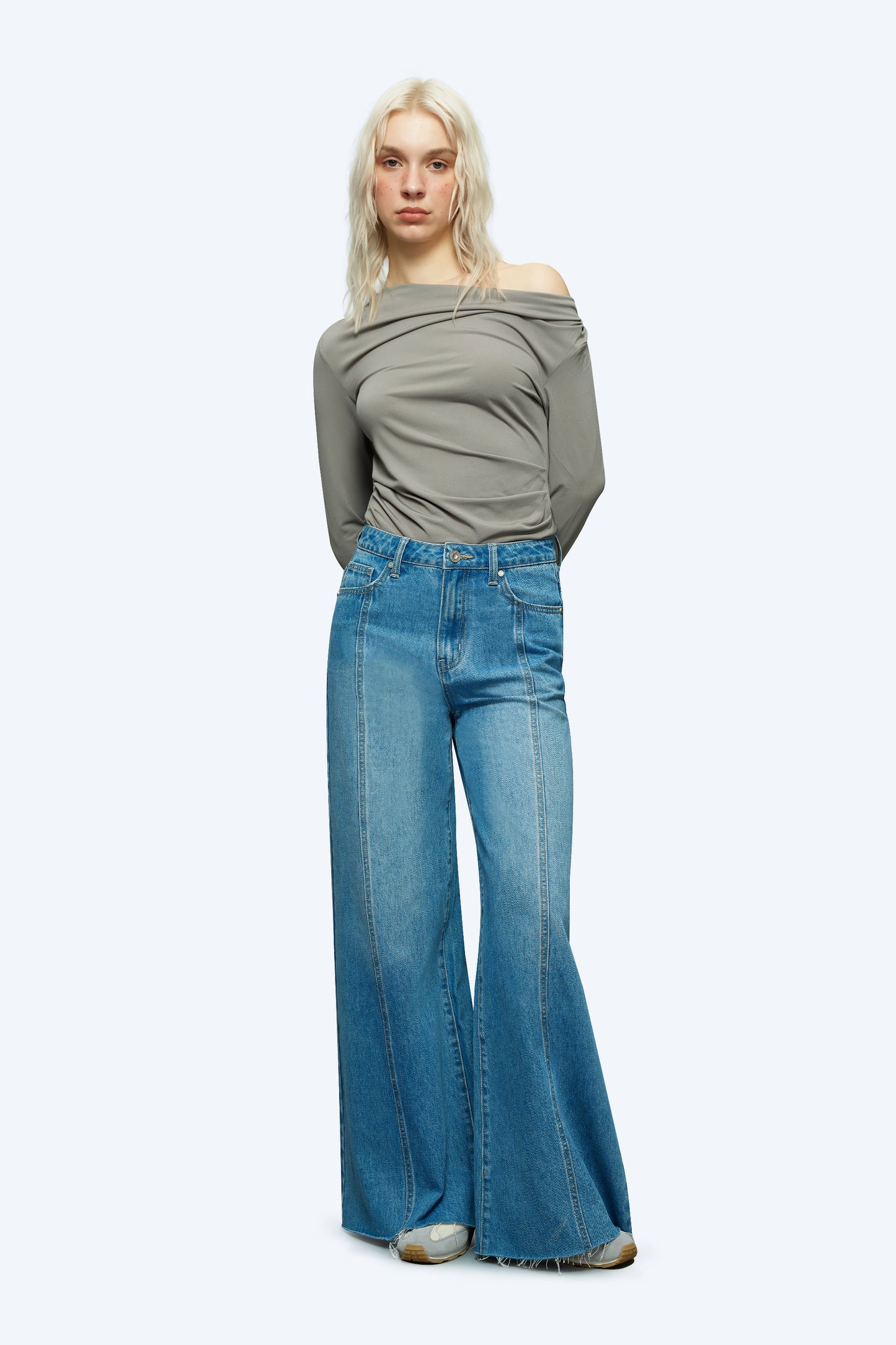 High Waisted Wide Leg Patchwork Jeans OSW8006
