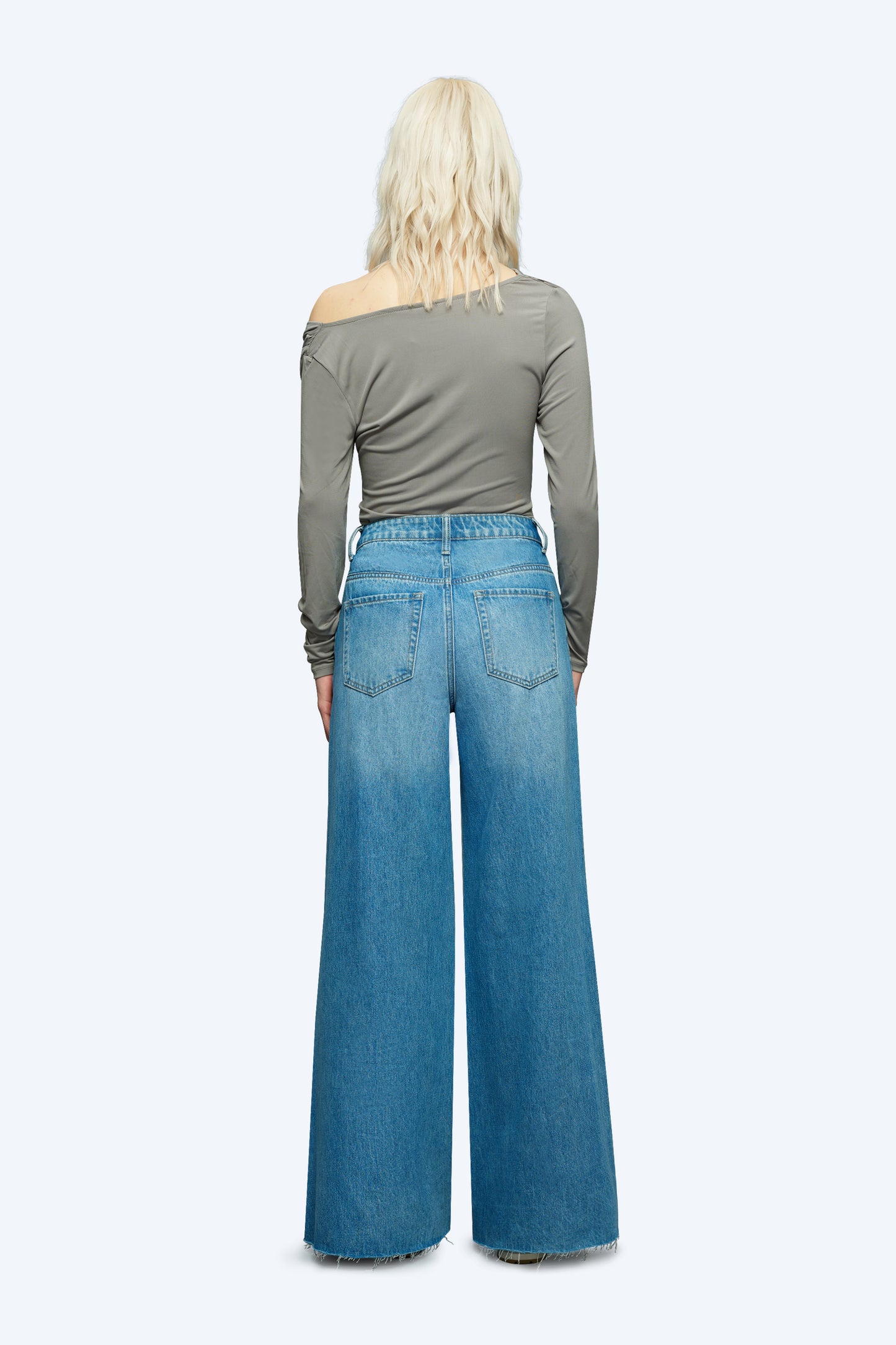 High Waisted Wide Leg Patchwork Jeans OSW8006