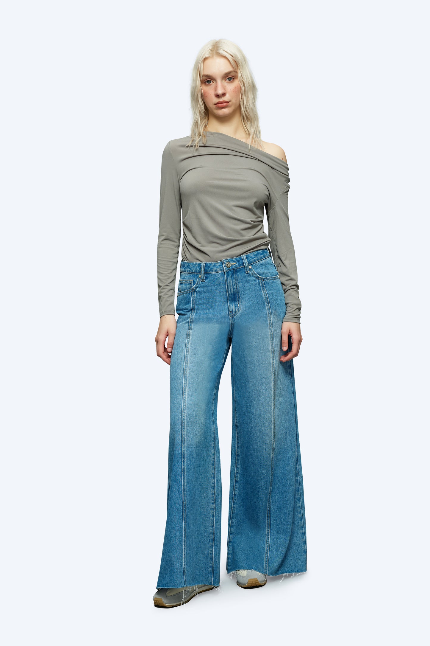 High Waisted Wide Leg Patchwork Jeans OSW8006