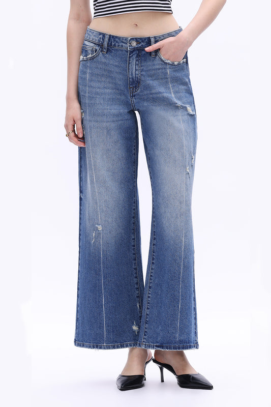 Low Rise Wide Leg  Distressed Jeans OSW8014