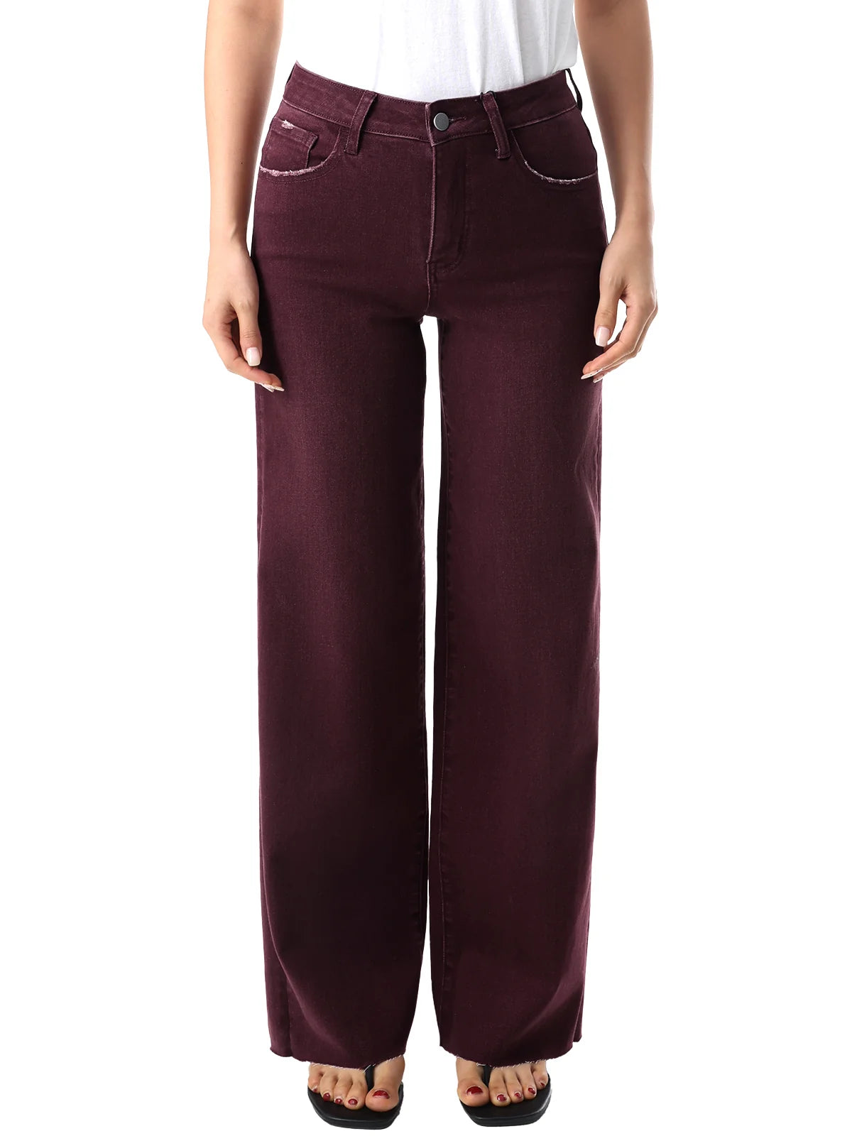 High Rise Burgundy Wide Leg Jeans