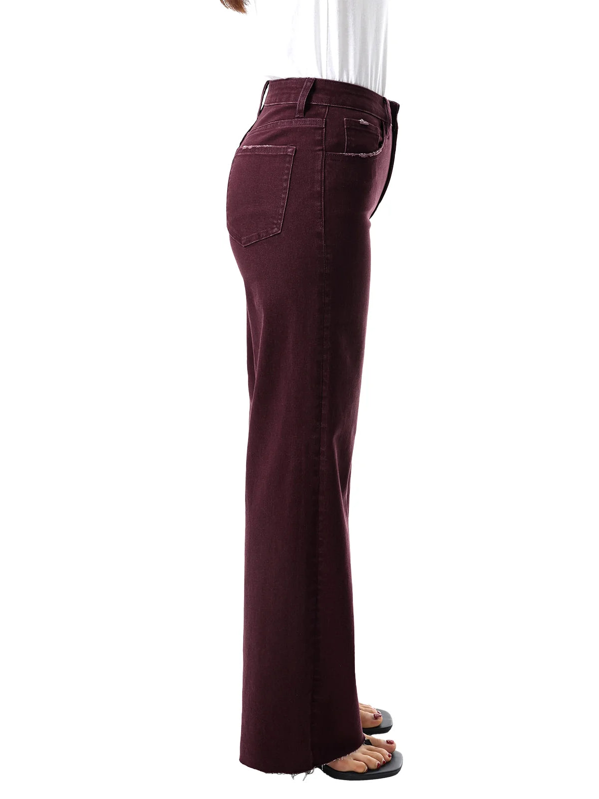 High Rise Burgundy Wide Leg Jeans