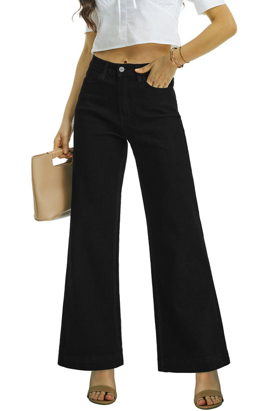HIGH WAIST RELAXED STRAIGHT JEANS OSW032 BLACK