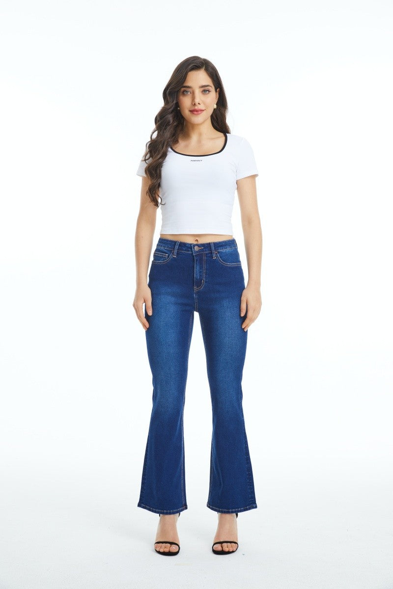 HIGH WAIST FLARE BOOTCUT DENIM JEANS OSF1094 DARK BLUE