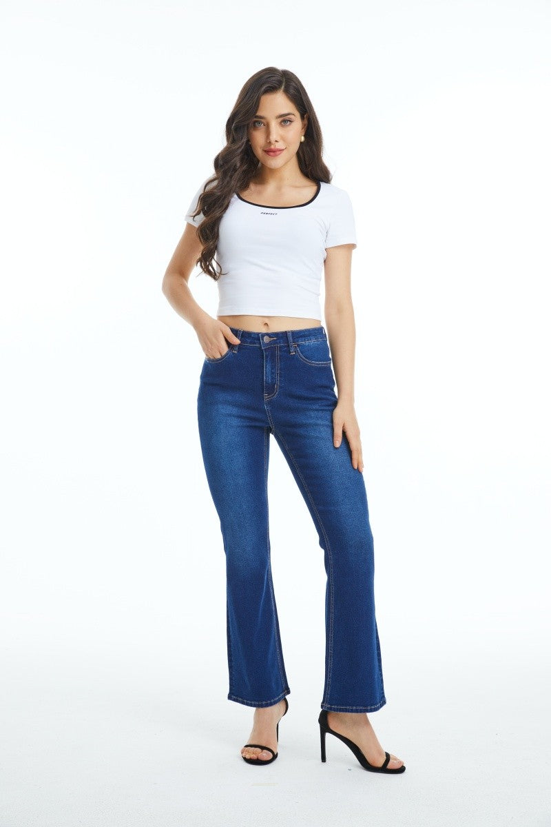 HIGH WAIST FLARE BOOTCUT DENIM JEANS OSF1094 DARK BLUE