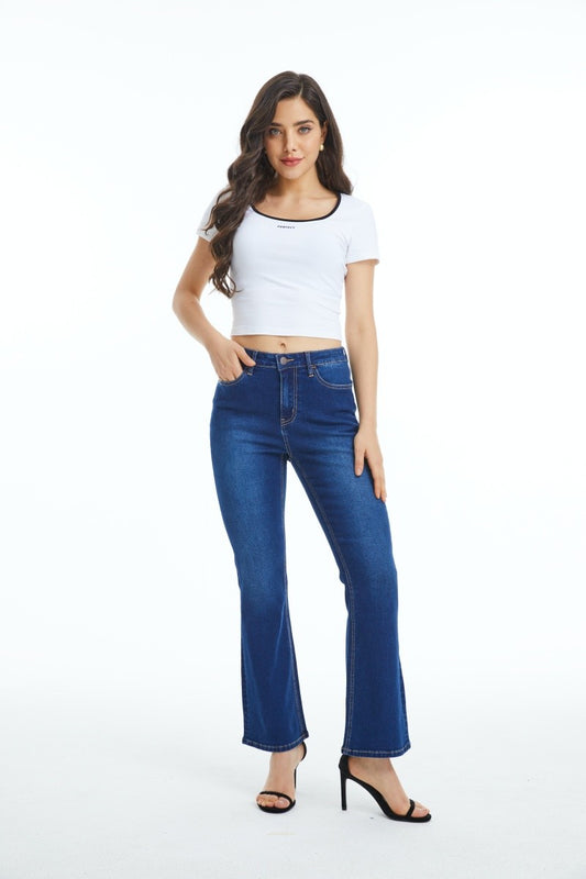 HIGH WAIST FLARE BOOTCUT DENIM JEANS OSF1094 DARK BLUE