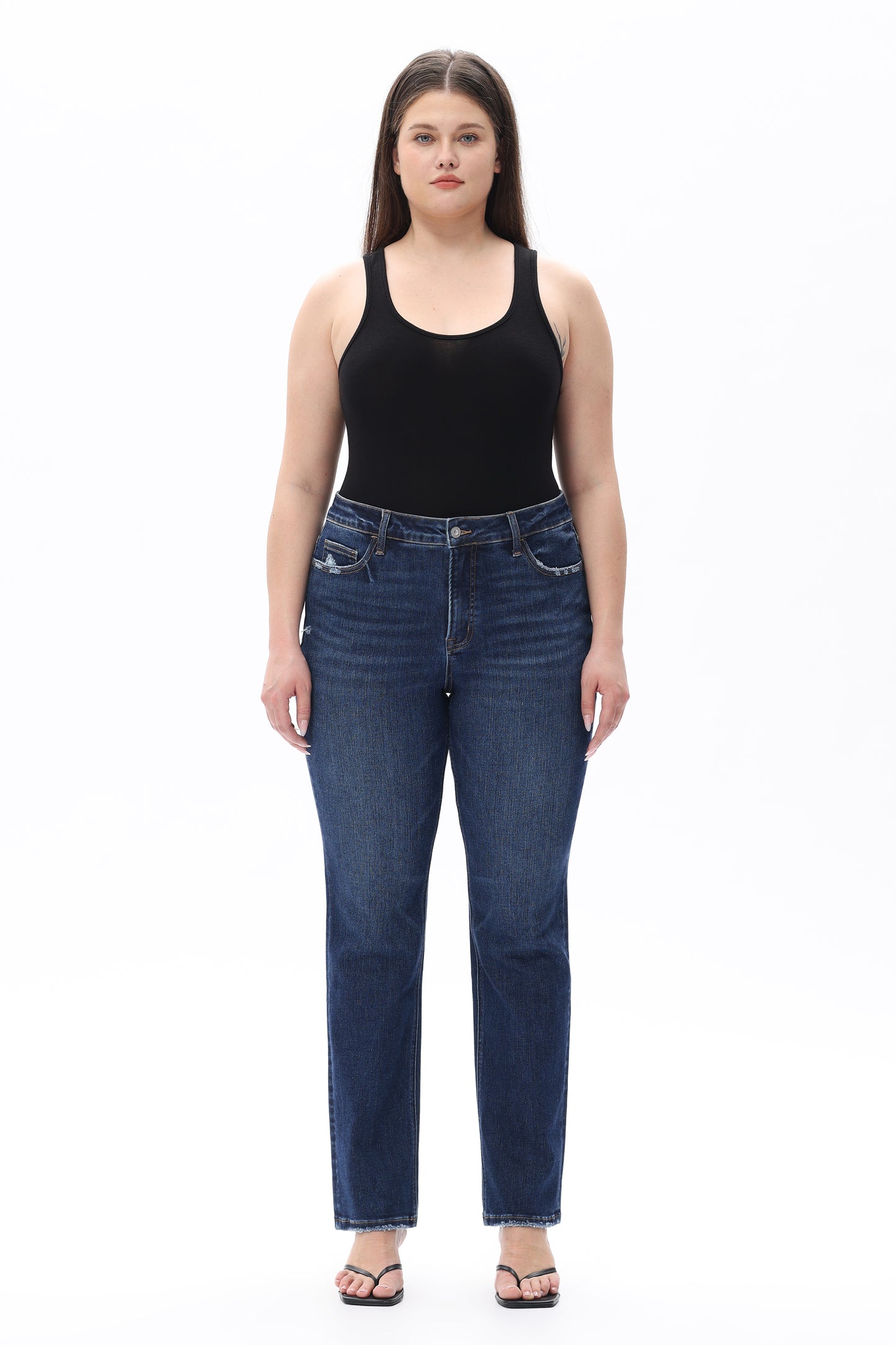 Plue Size Mid Rise Straight Denim Jeans OSTM5001EC-P