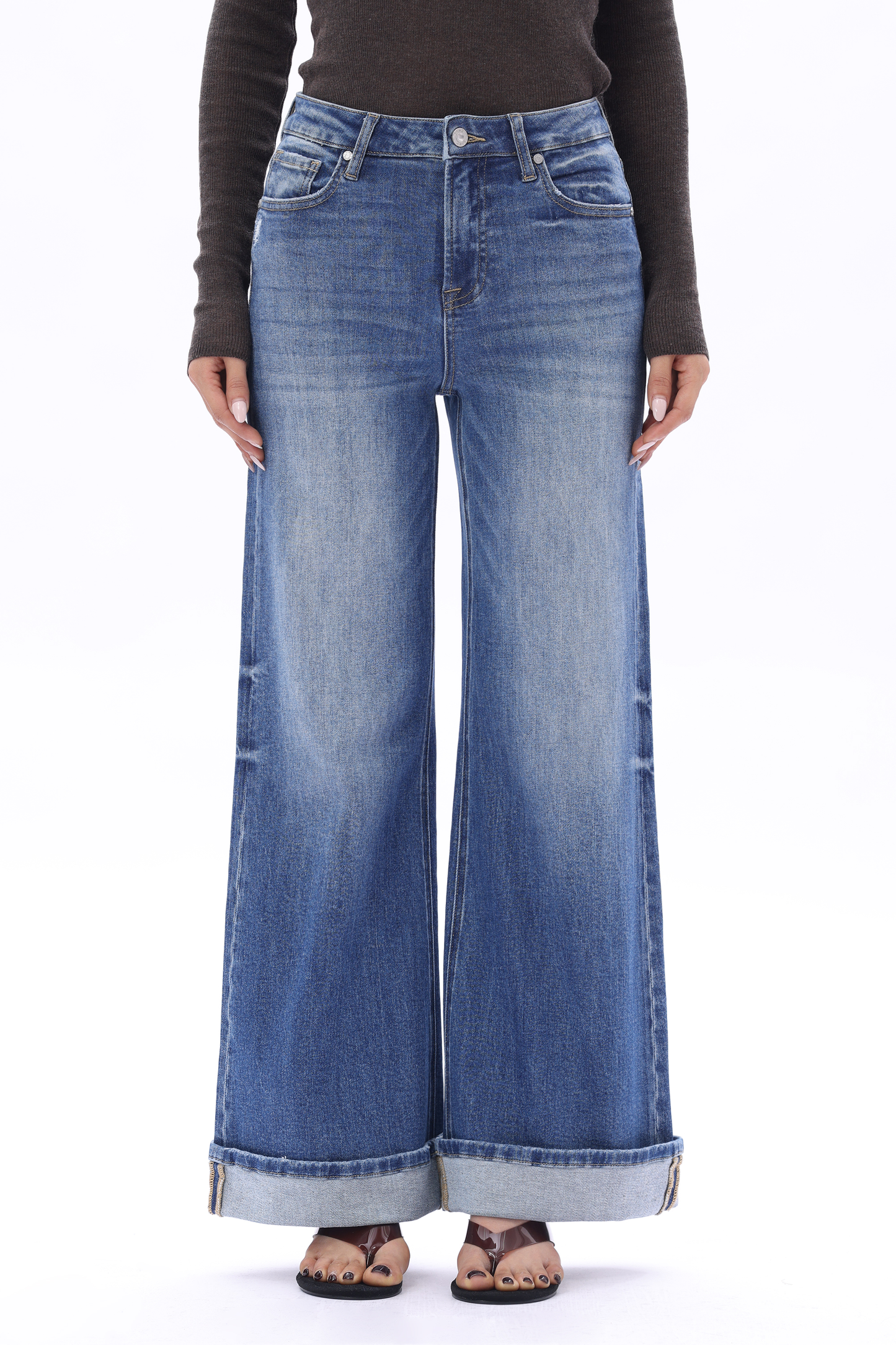 SUPER HIGH RISE FLARED WIDE LEG TALL JEANS ESFW640832