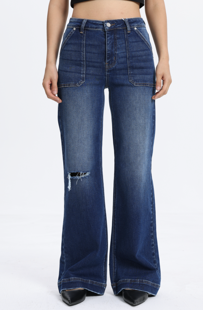 Mid High Rise Wide Leg Full Jeans ESFW630823